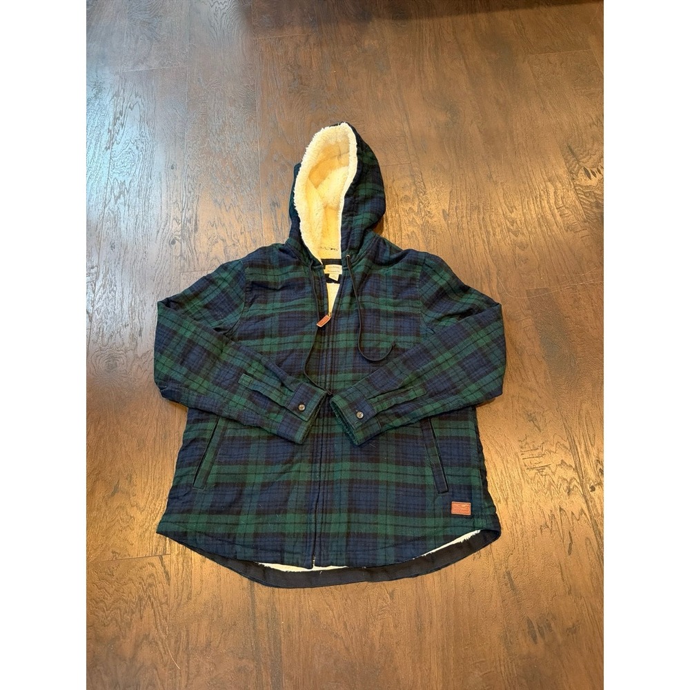L.L.Bean Sherpa Lined Hooded Flannel Jacket Plaid Full Zip‎ Small